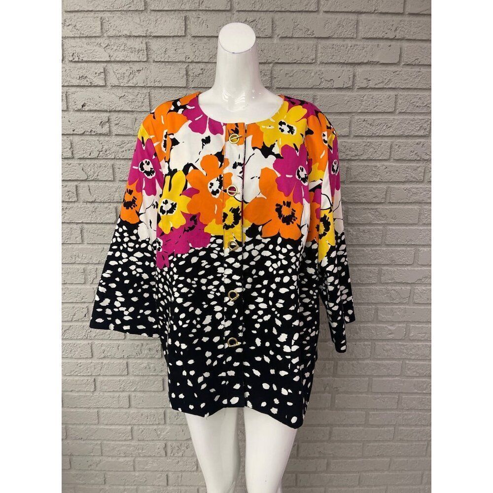 Birch Hill Women Multicolored Floral 3/4 Sleeve Jacket Size 2XL